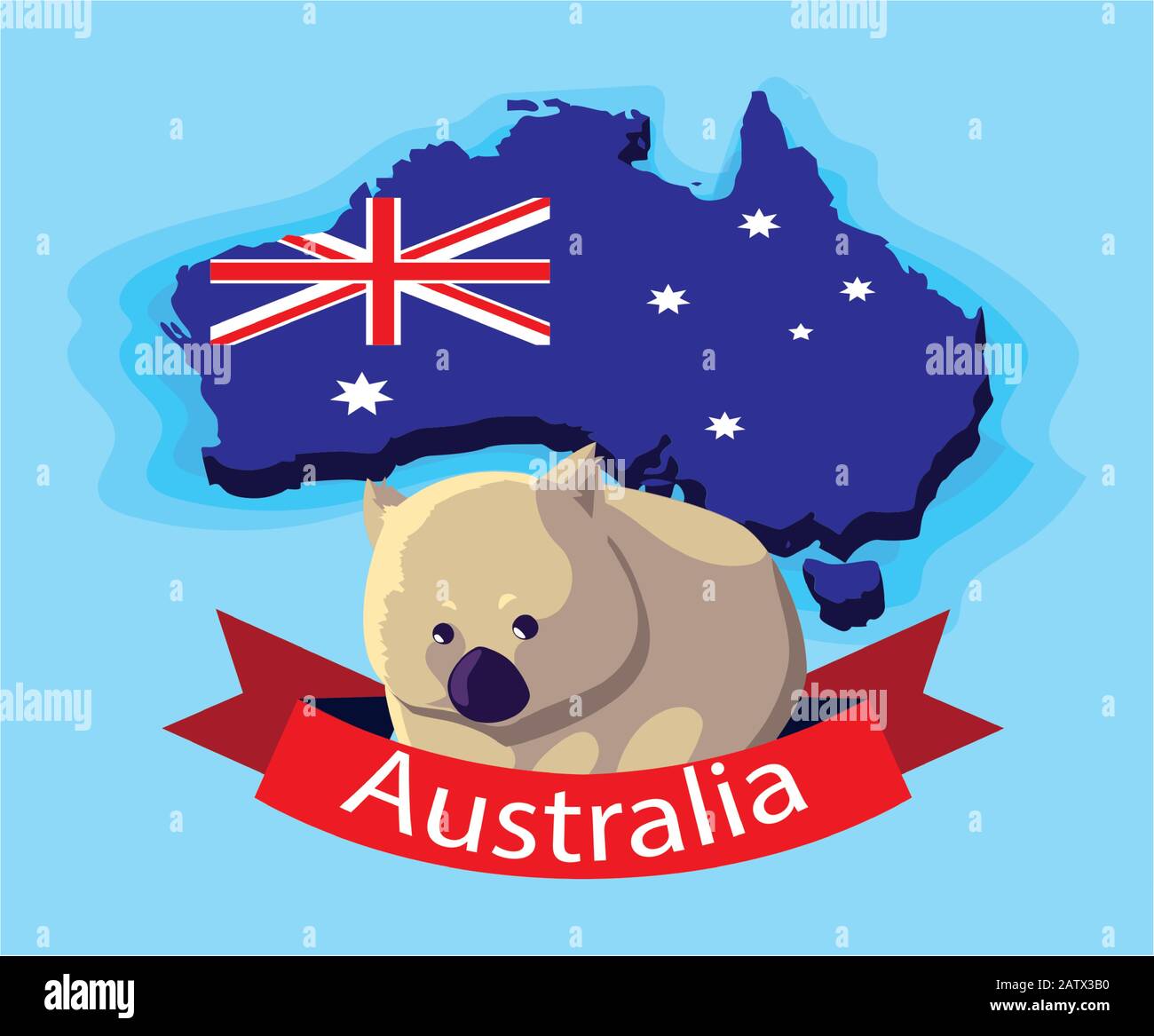 wombat in australia map, australian animal vector illustration design ...