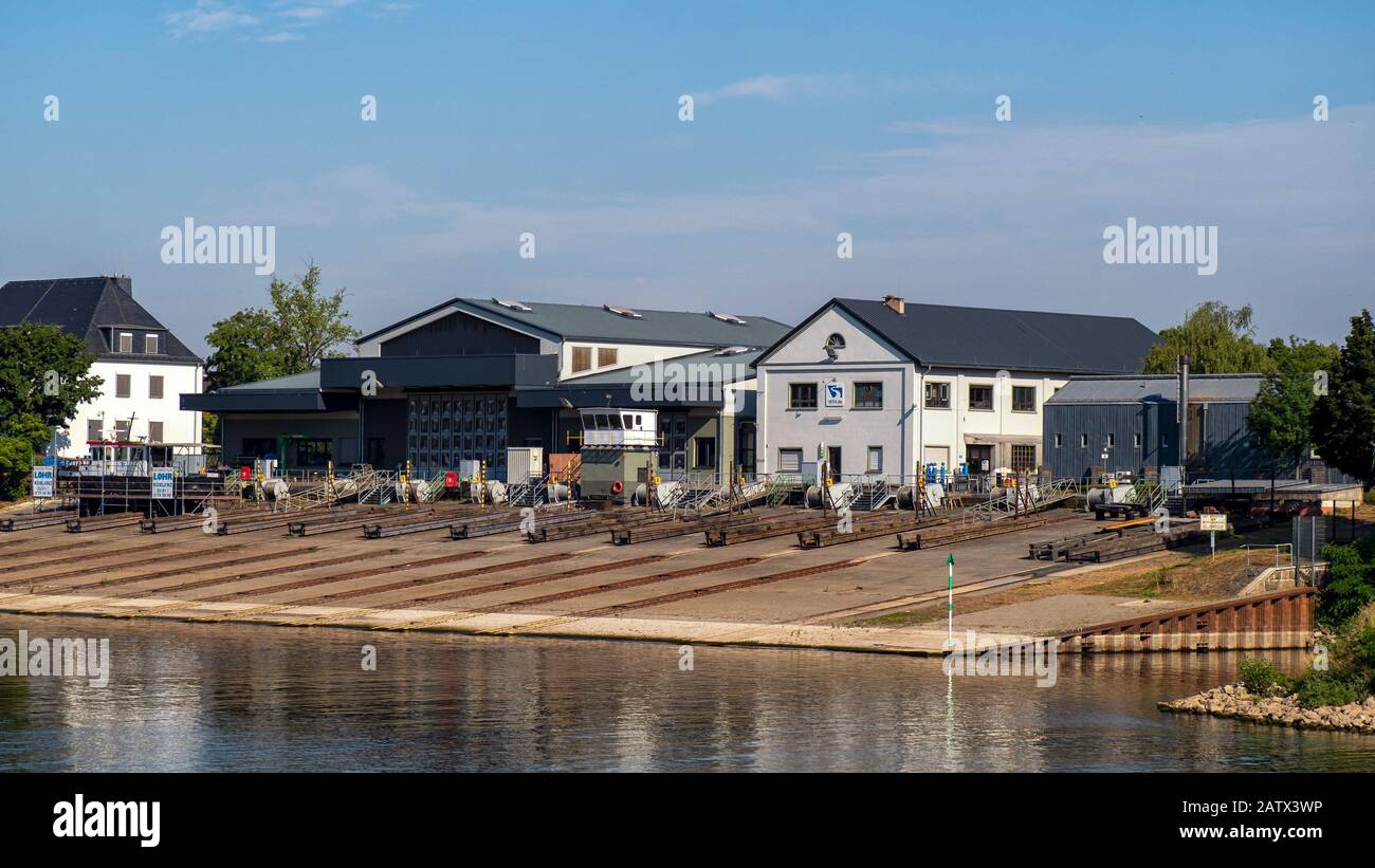 KOBLENZ, GERMANY - 7/6/2019:  The WSV Waterways and Shipping Office on the Rivel Moselle Stock Photo