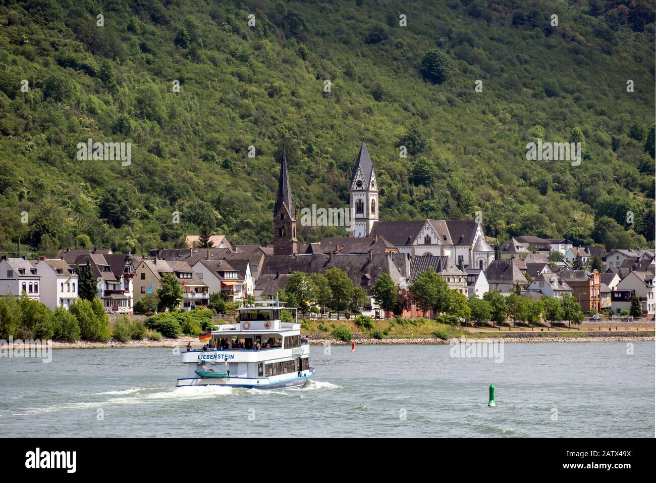KAMPBORNHOFEN, GERMANY JULY 06, 2019 Excursion boat on the Rhine