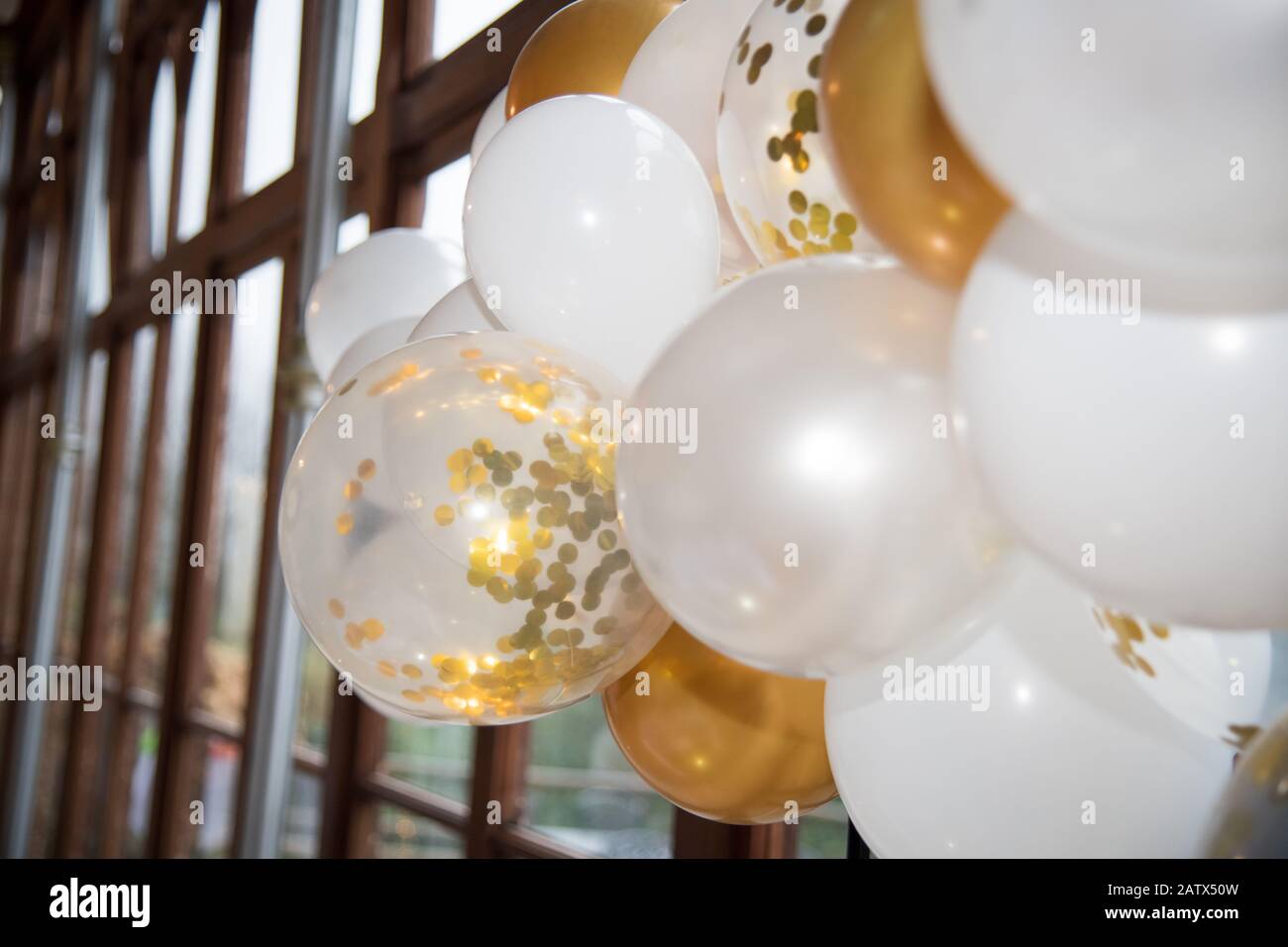 Gold wedding balloons at Reception Party Stock Photo Alamy