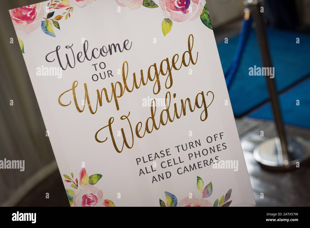 Unplugged Wedding No Photos Please sign. Wedding Photographer Media Announcement Request Stock Photo