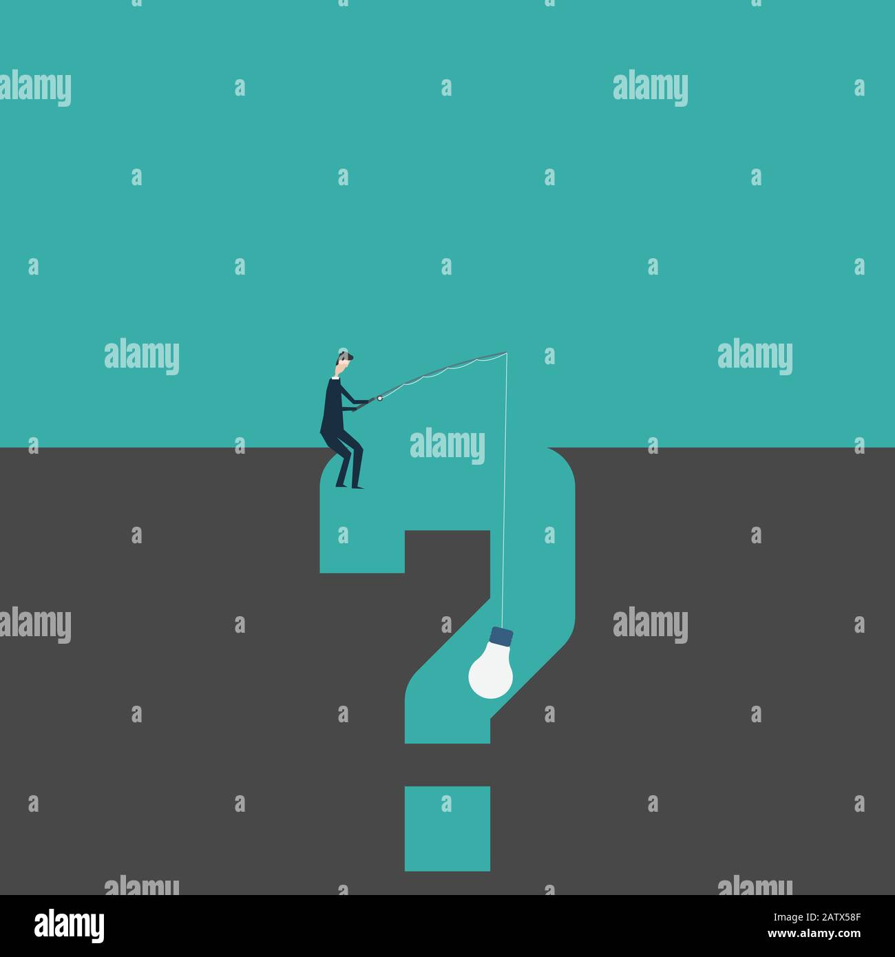 business finance concept. businessman fishing. using problem to hook idea and question mark