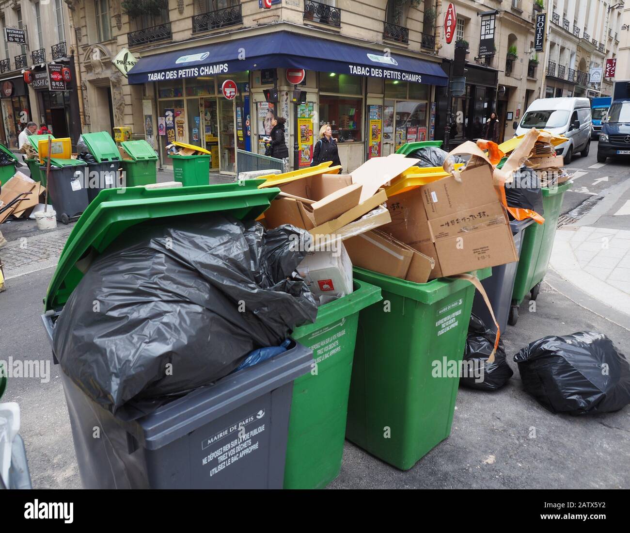 Paris, France. 05th Feb, 2020. Garbage piles up on the Rue des Petits ...