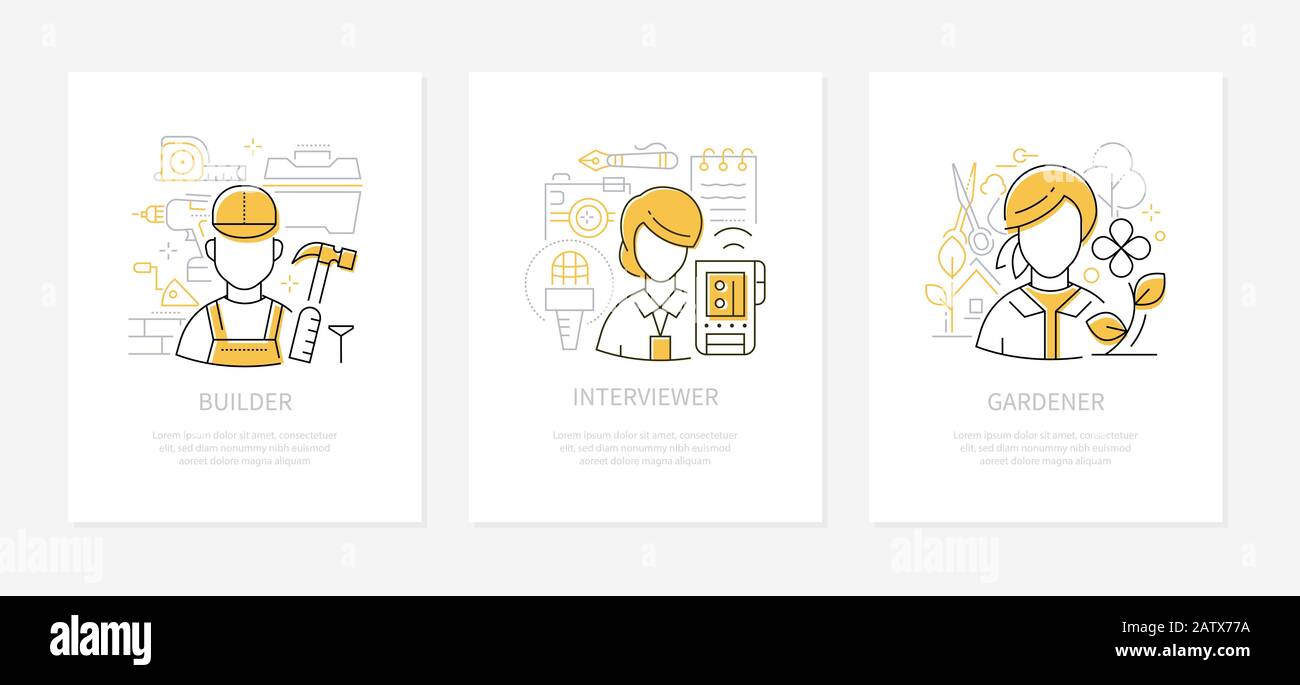 Different professions - line design style banners set Stock Vector