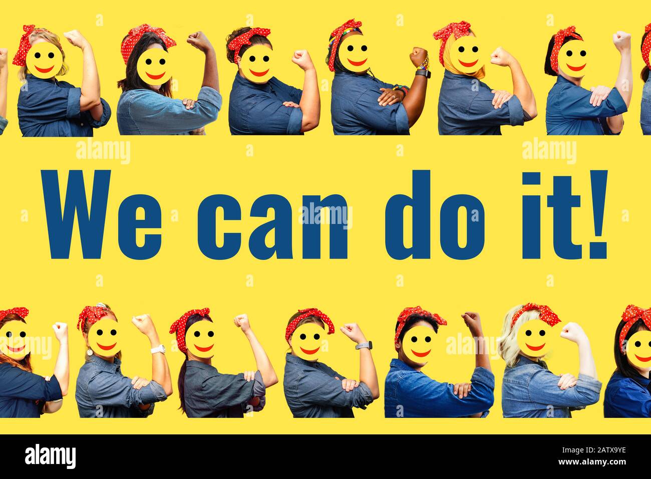 Women with faces covered by smile emojis with a clenched fist rolling ...