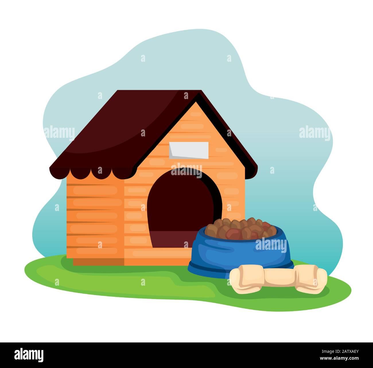 wooden dog house with food dish and bone Stock Vector Image & Art - Alamy