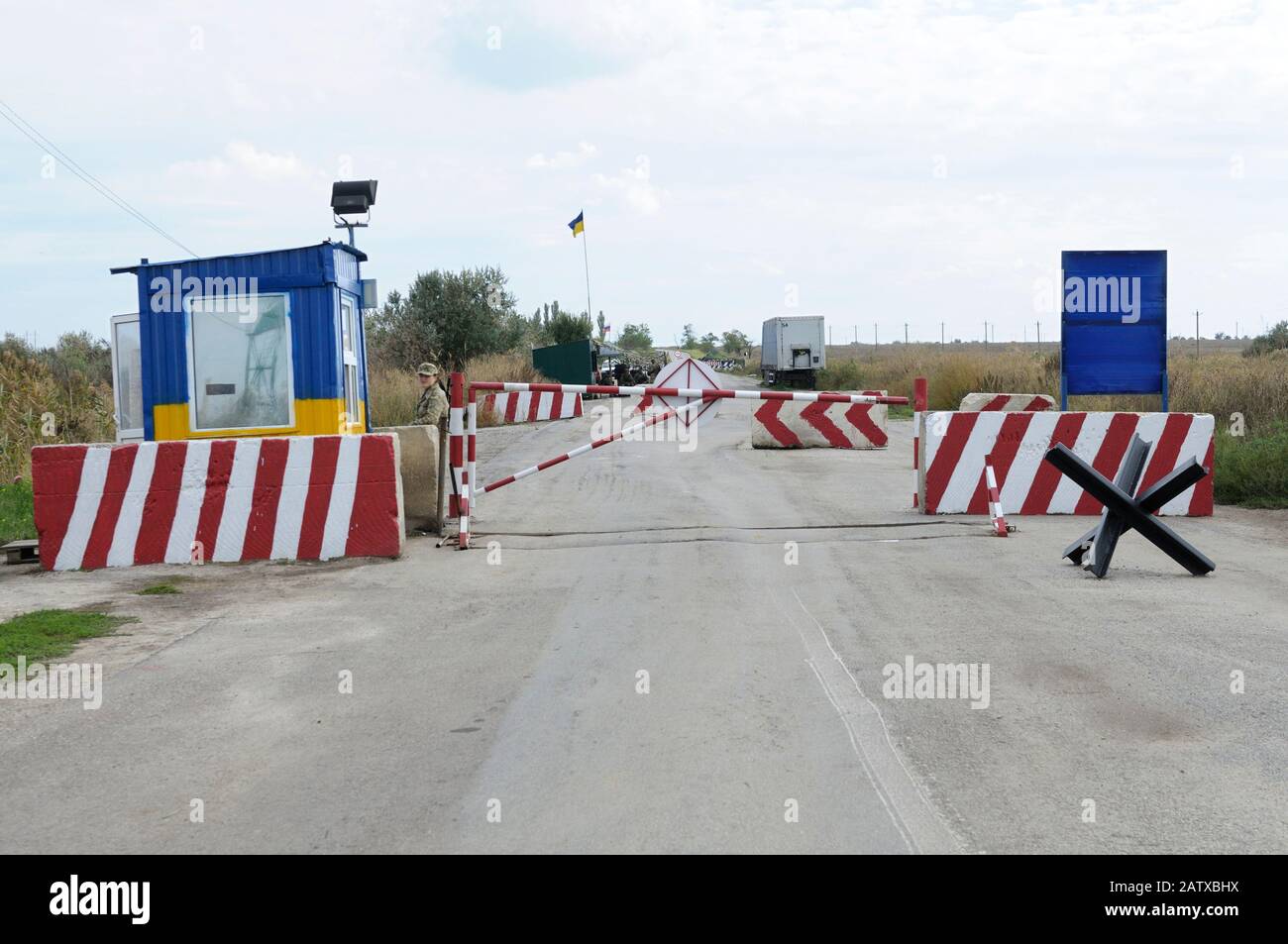 View of the border crossing point Chaplynka, UkraineRussia borderline