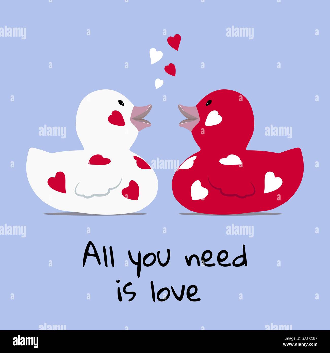 Valentines day card a cute couple of bath rubber ducks Stock Vector