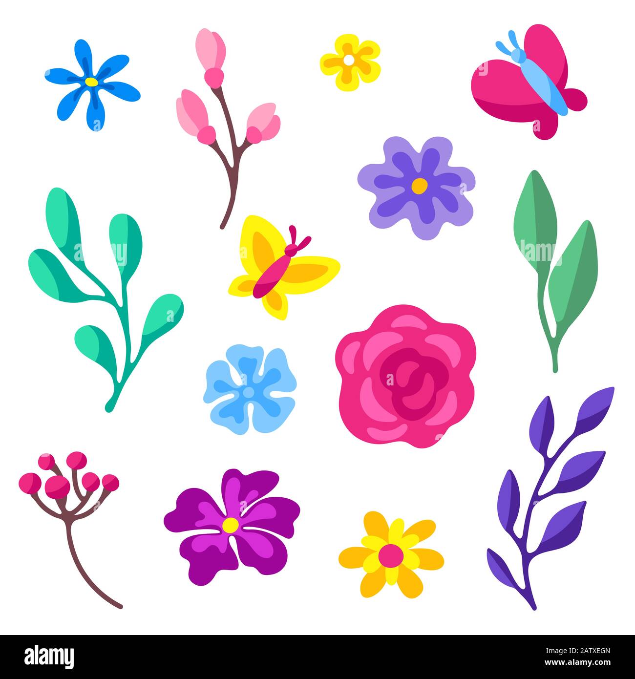 Set of spring flowers. Beautiful decorative natural plants Stock Vector ...