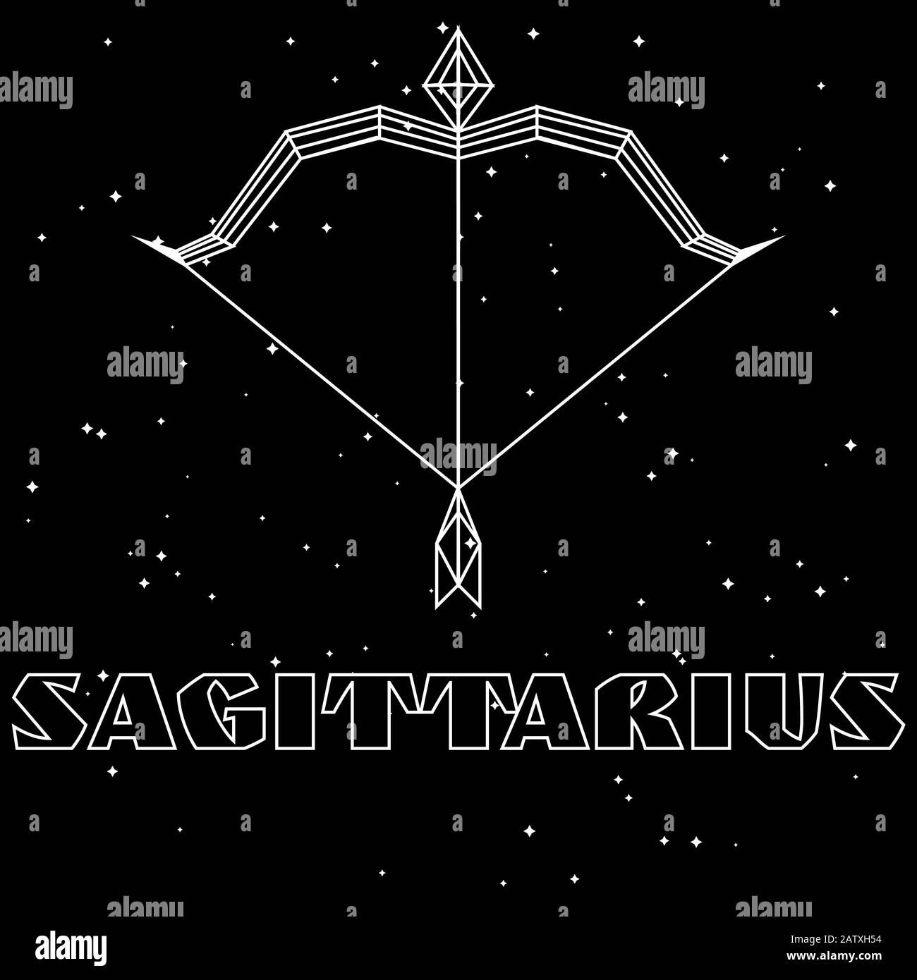 Minimal White Geometric Bow And Arrow Zodiac Sign Sagittarius On Starry Sky Background Stock Vector Image Art Alamy