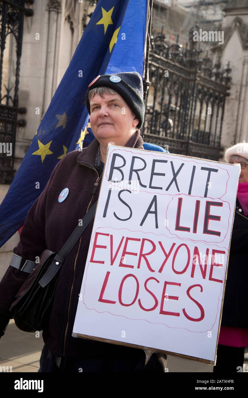 Wednesday protest by Remainers against Brexit outside the House of Commons, five days after Britain left the European Union Stock Photo
