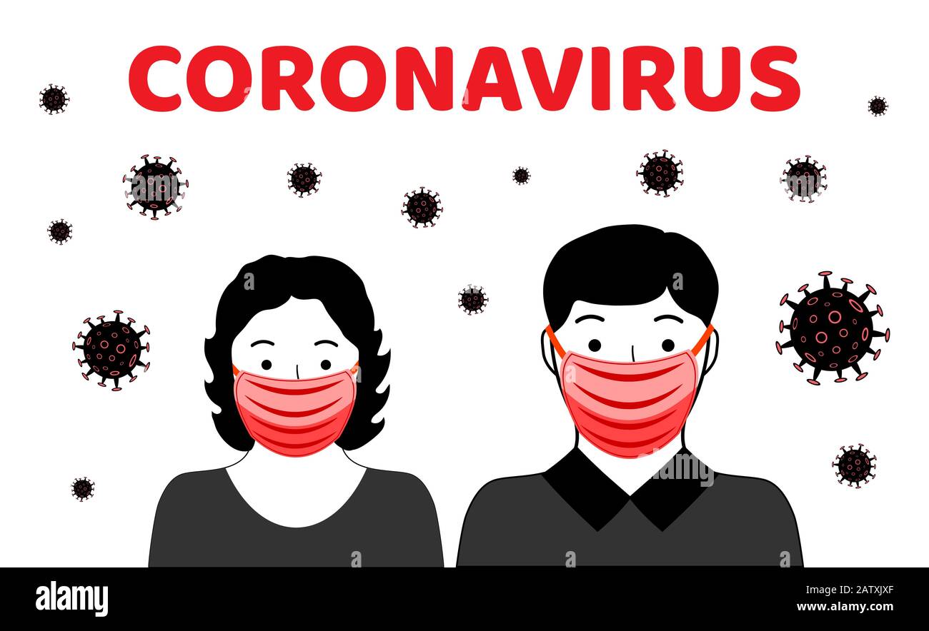 Dangerous chinese coronavirus. Wuhan Novel coronavirus 2019-nCoV. People in respirators. Pandemic medical health risk. Vector illustration Stock Vector