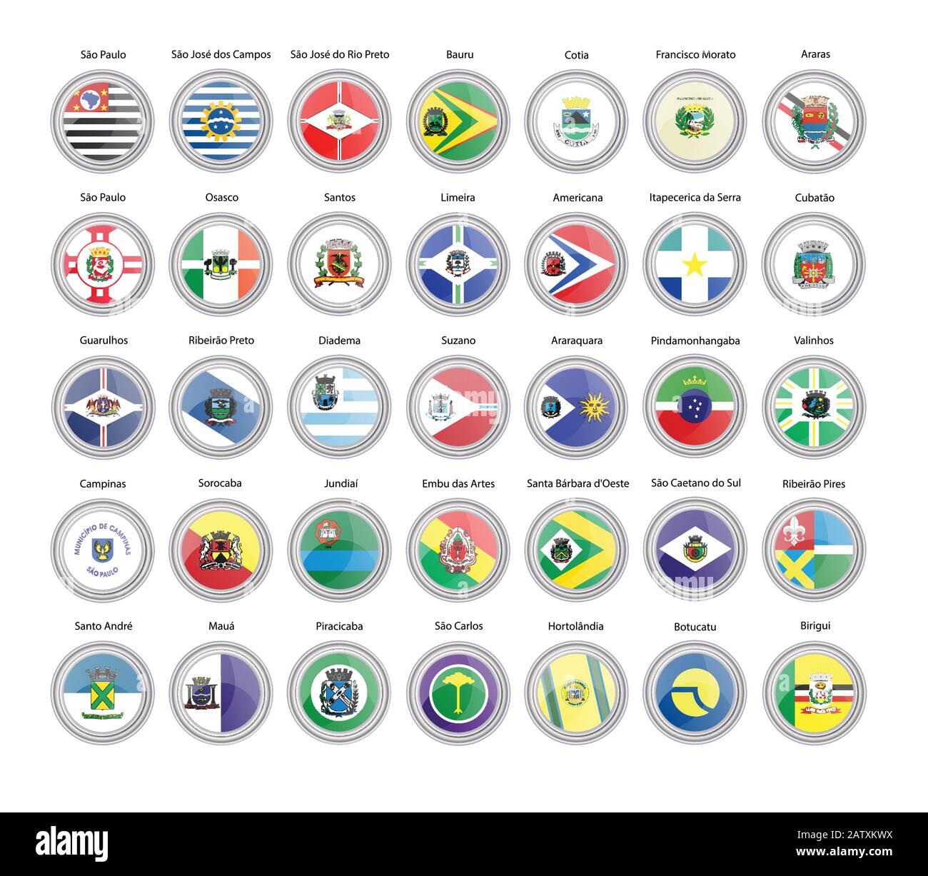Set of vector icons. Flags of Sao Paulo state, Brazil. Stock Vector