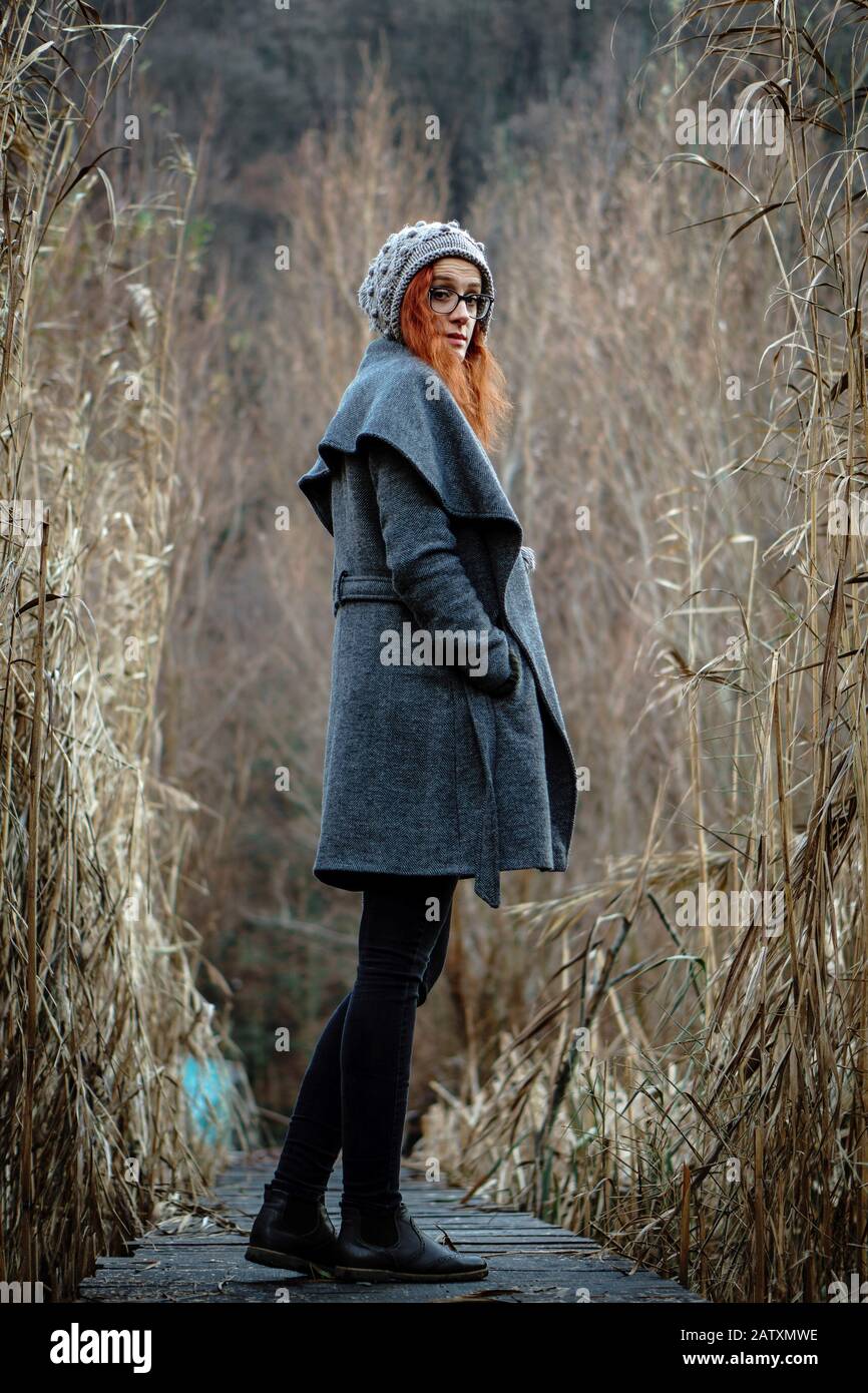 Girl in the forest of the reed Stock Photo