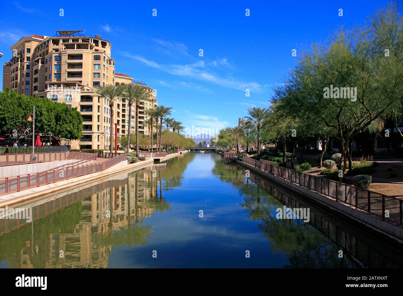 Apartments along the Arizona Canal in Scottsdale AZ Stock Photo