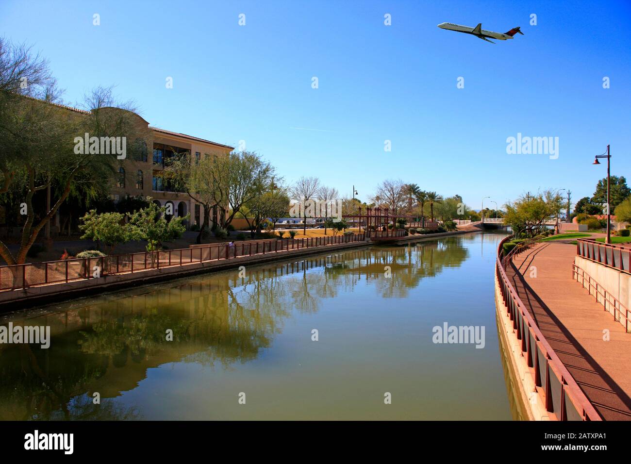 Apartments along the Arizona Canal in Scottsdale AZ Stock Photo
