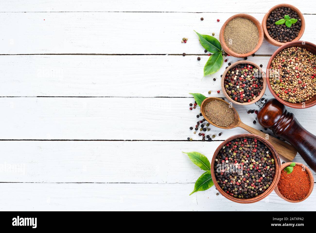 Black pepper, colored pepper, sea salt, ground pepper, dried chili