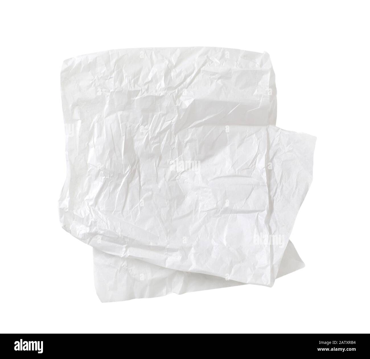 Creased sheet of white wax coated butcher paper isolated on white Stock Photo