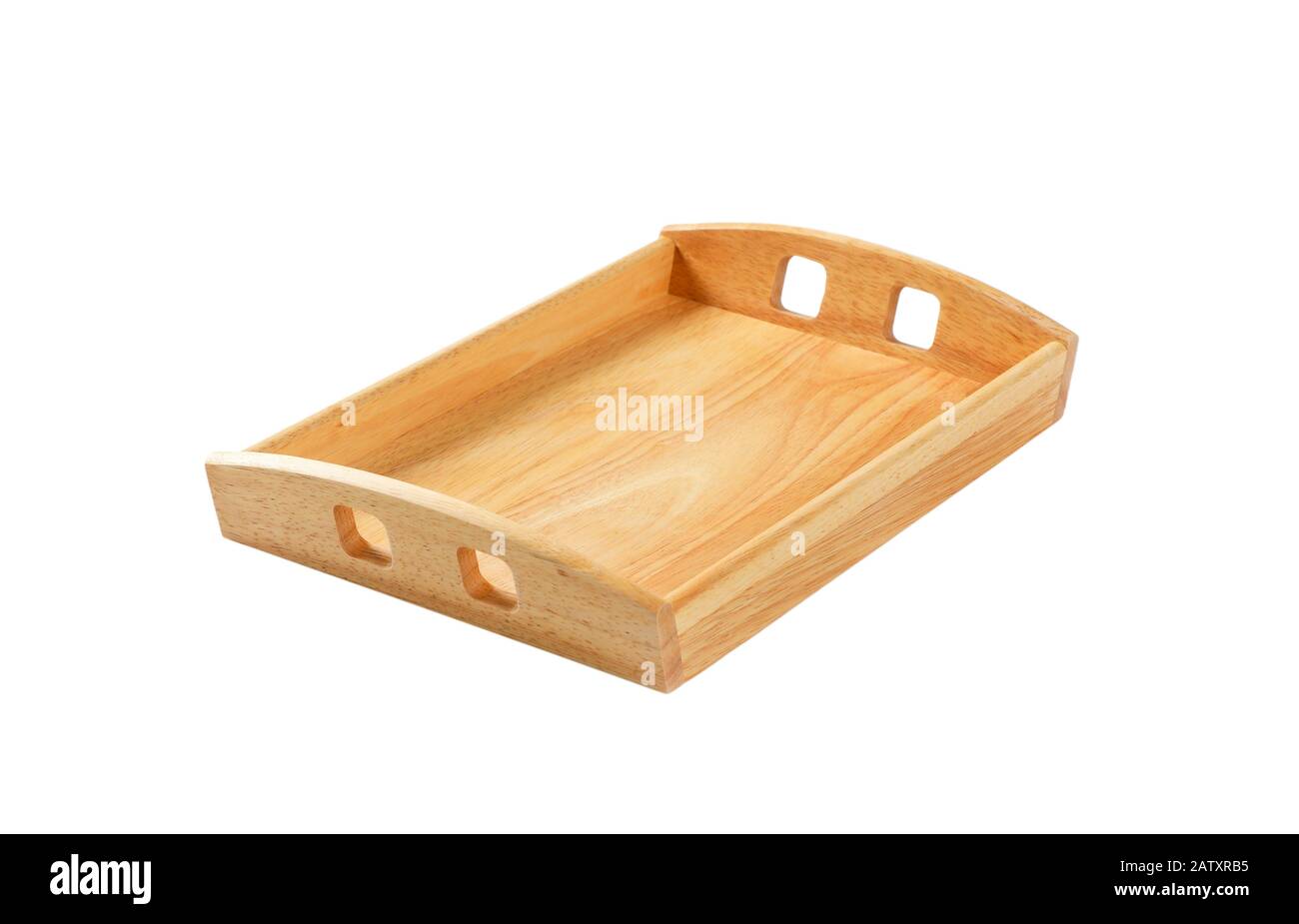 Empty rectangle wooden serving tray isolated on white Stock Photo