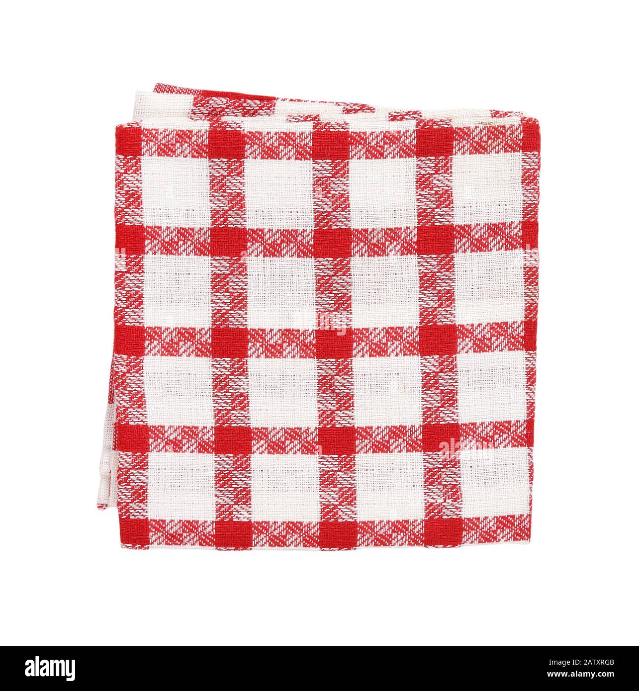 Checked red and white kitchen tea towel or drying-up cloth  isolated on white Stock Photo