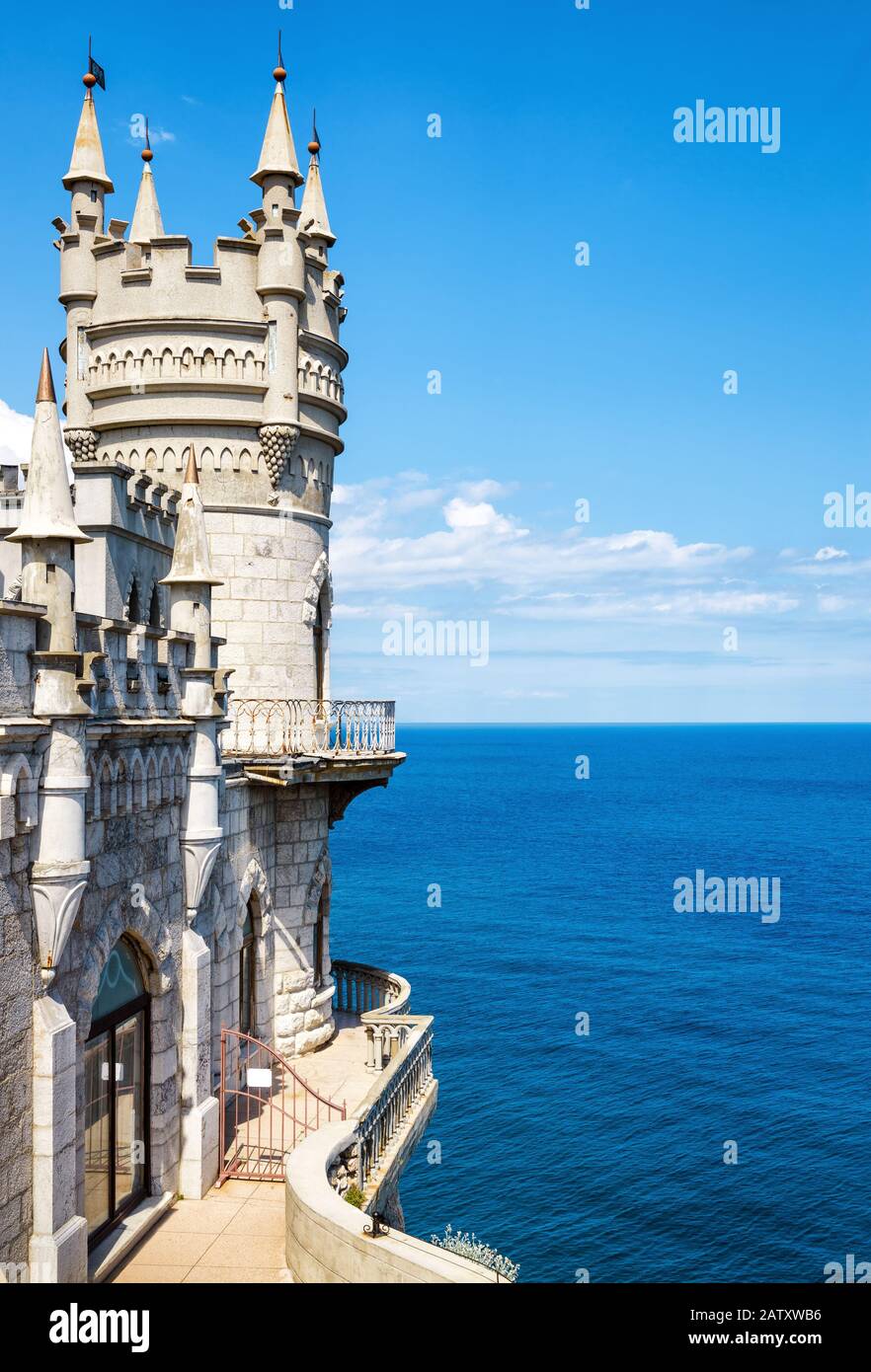 The famous castle Swallow's Nest on the rock in the Black Sea in Crimea, Russia. This castle is a symbol of Crimea. Stock Photo
