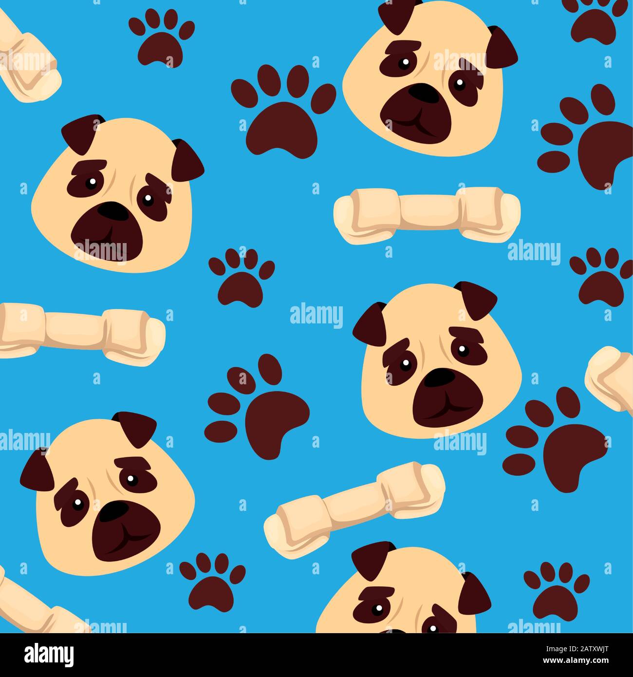 background of face dogs with bones and paw prints Stock Vector Image ...