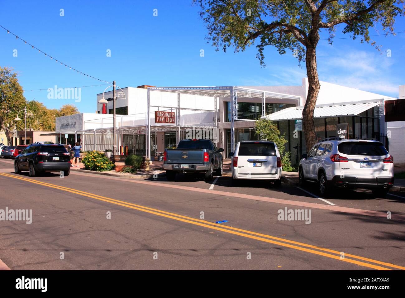 Marwshall Way Pavillion of stores in the Arts District of Old Town Scottsdale AZ Stock Photo