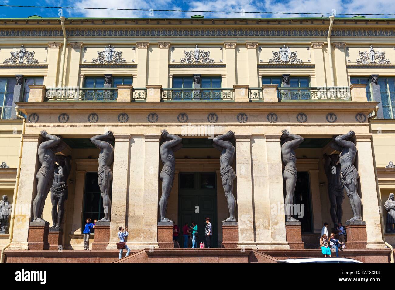 ST PETERSBURG, RUSSIA - JUNE 14, 2014: Portico of the New Hermitage with atlantes. The Hermitage is one of the largest and oldest museums in the world Stock Photo