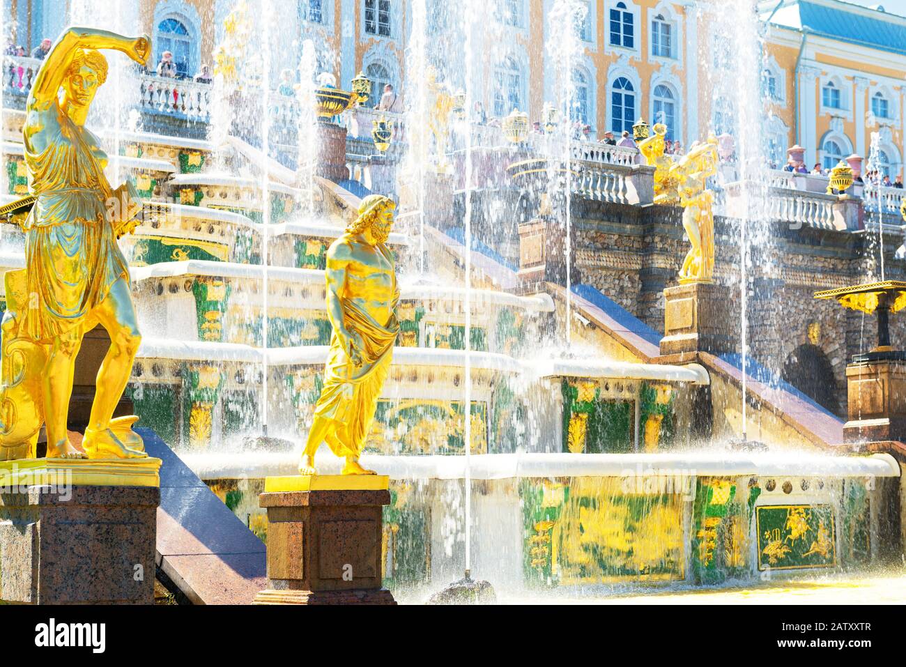 Grand cascade at Perterhof Palace. Saint Petersburg, Russia Stock Photo