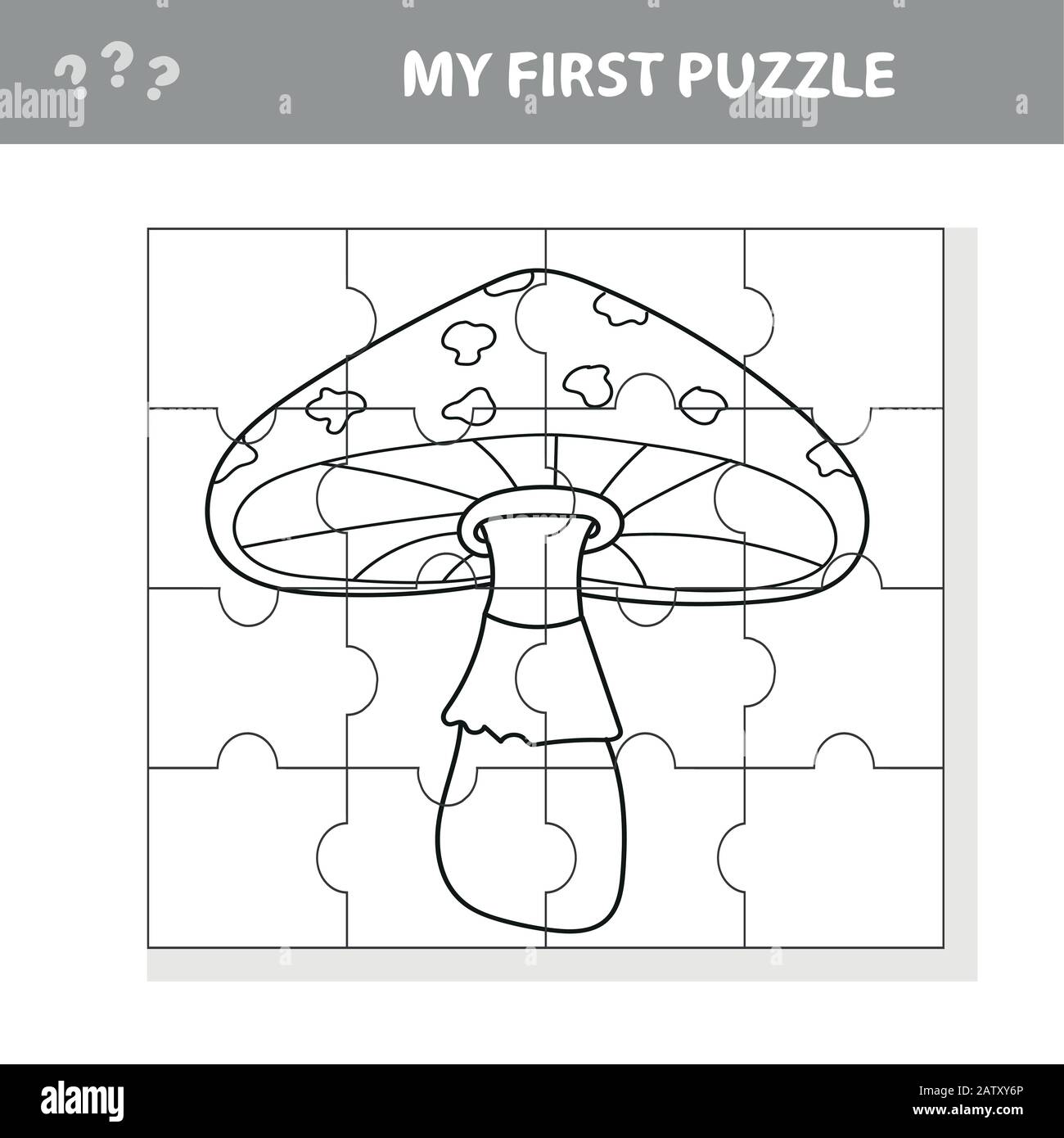 Education paper game for children, Amanita. Create the image. My first puzzle and coloring book Stock Vector