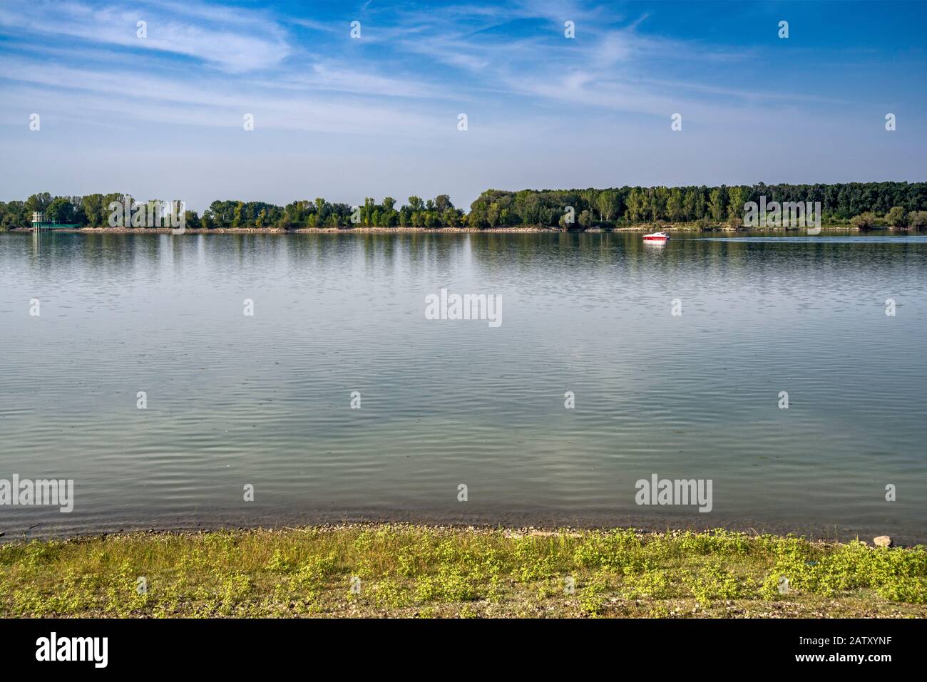 View across Danube, Romanian side in distance, near Nikopol, Bulgaria Stock Photo