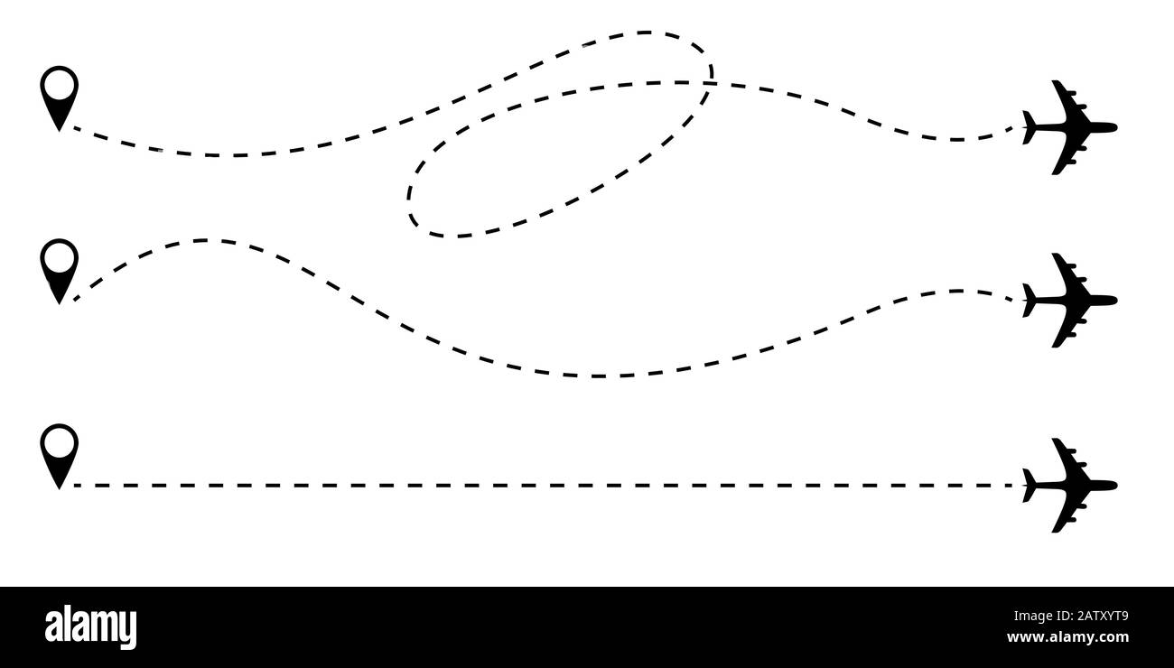 Airplane route dotted lines. plane track Vector illustration Stock
