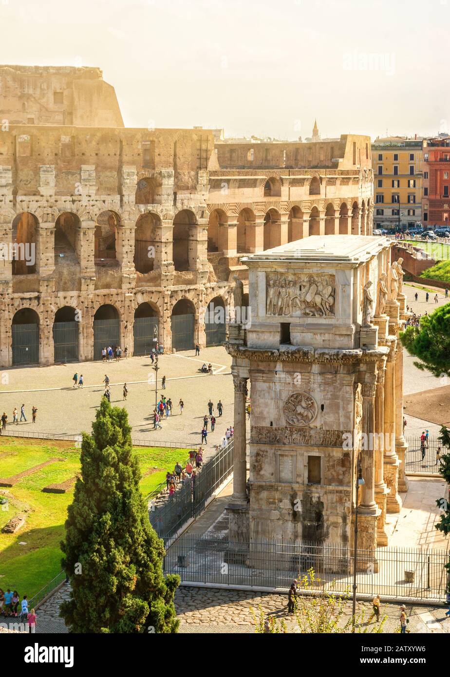 Colosseum and Arch of Constantine, Rome, Italy Stock Photo