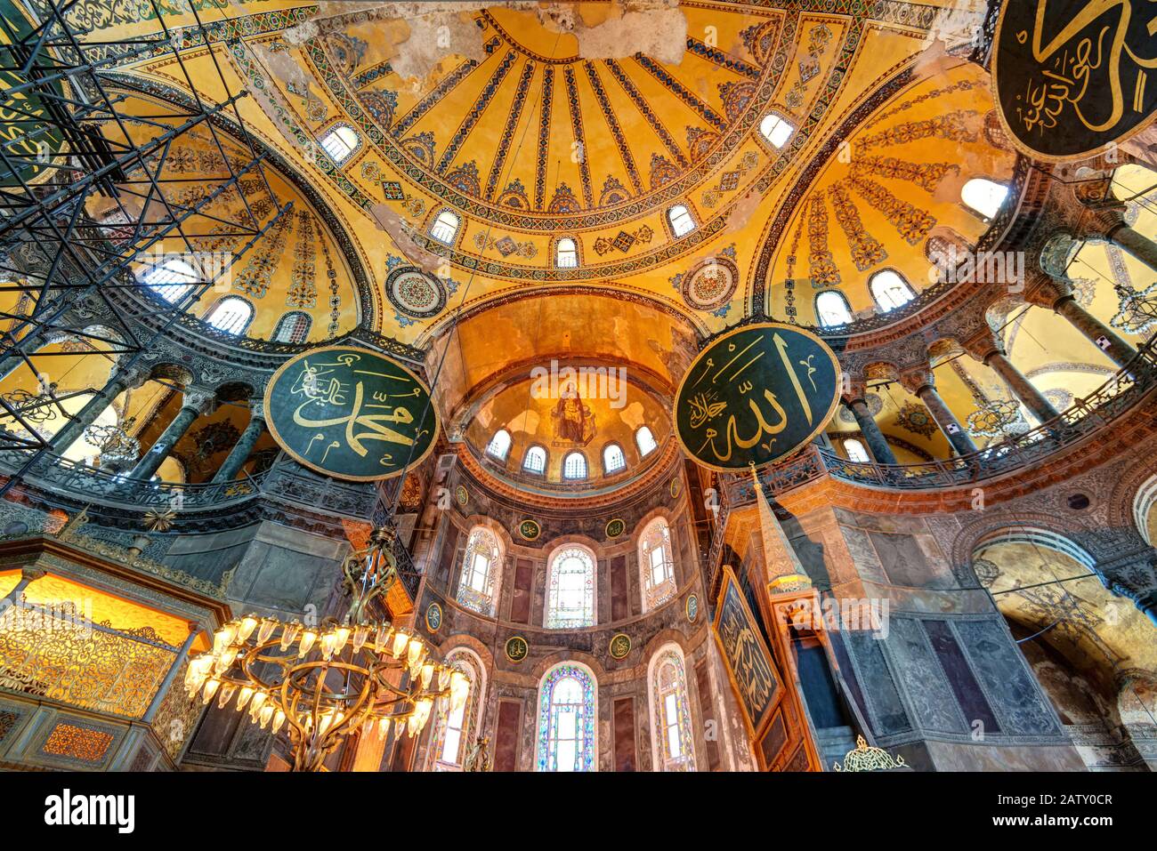 Inside the Hagia Sophia in Istanbul, Turkey. Hagia Sophia is the greatest monument of Byzantine Culture. Stock Photo