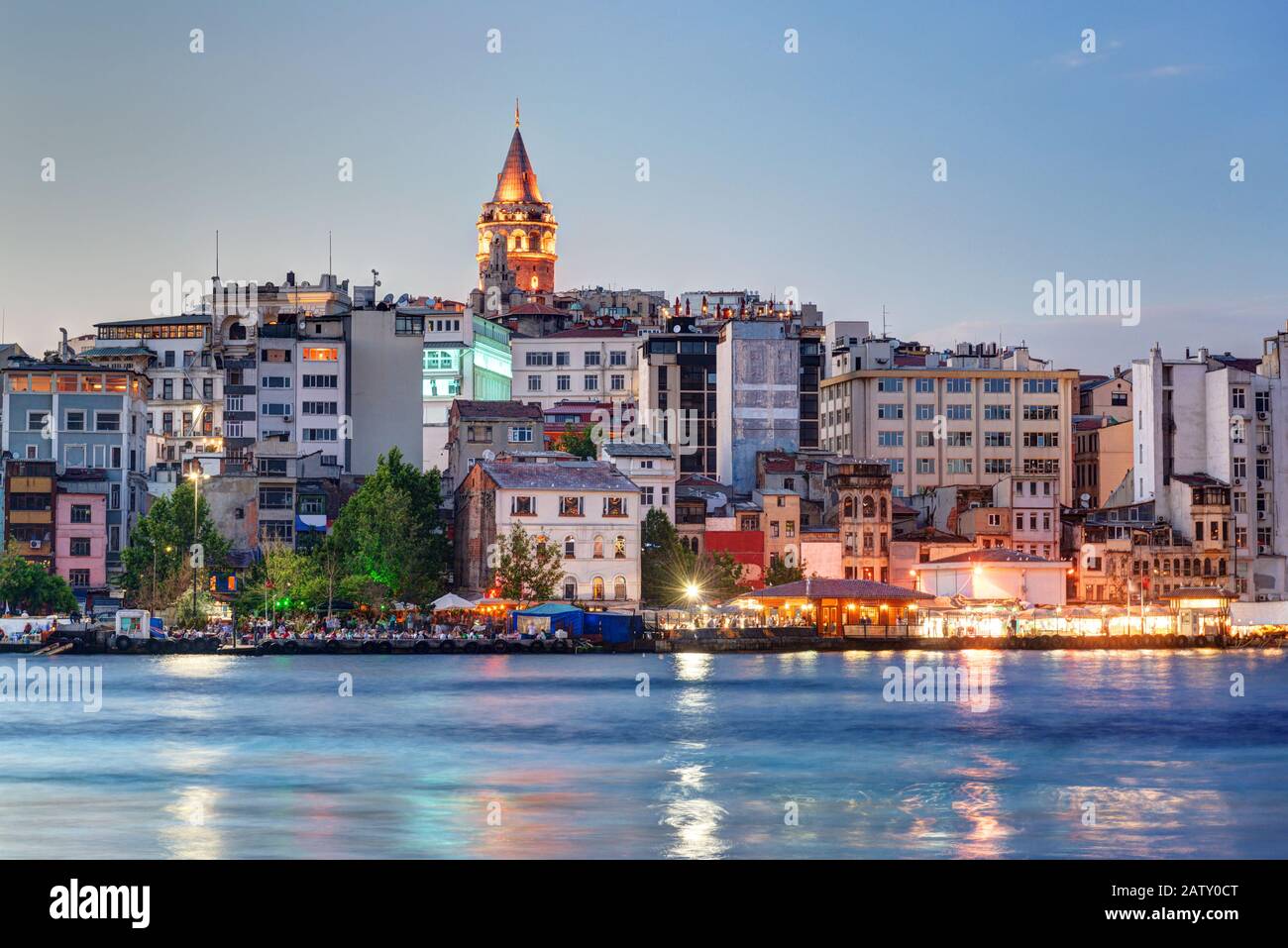 View of Galata district at night, Istanbul, Turkey Stock Photo