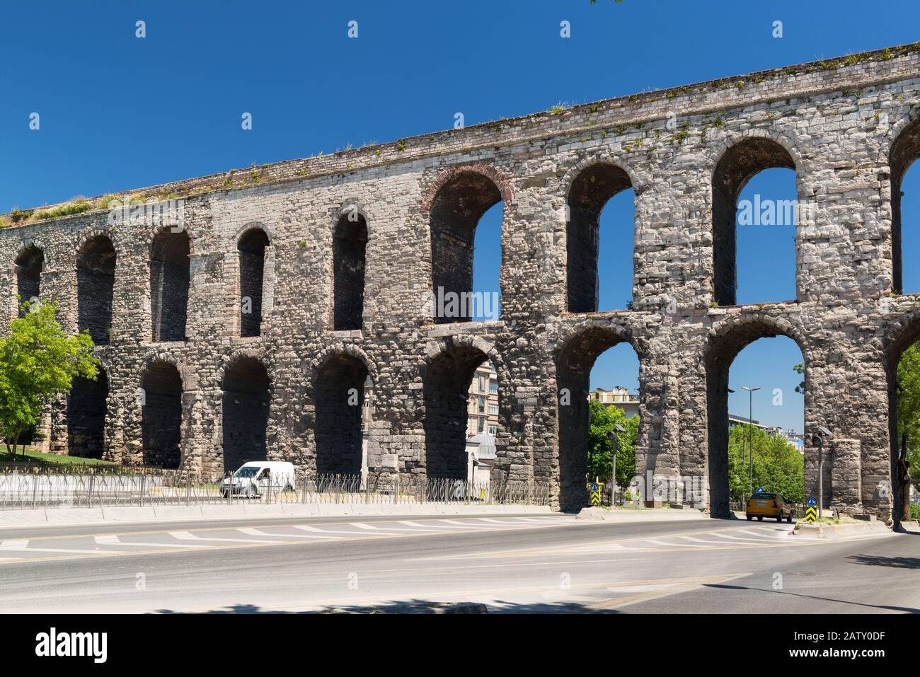 Aqueduct of Valens in Istanbul, Turkey. It was built by the emperor Valens in the late 4th century, and is one of the most important landmarks of the Stock Photo