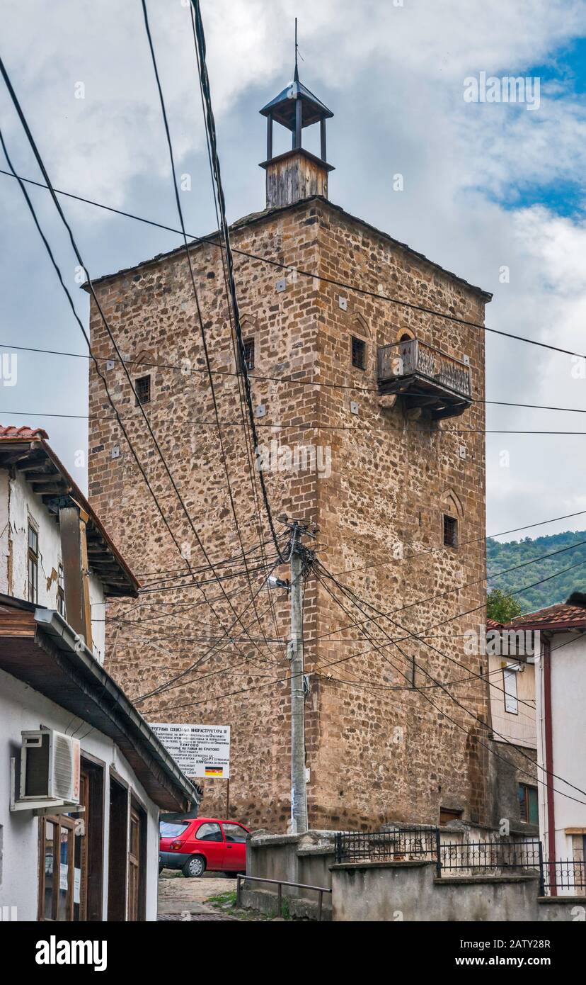 Saat or Clock Tower, early Ottoman period defensive tower, in Kratovo, North Macedonia Stock Photo