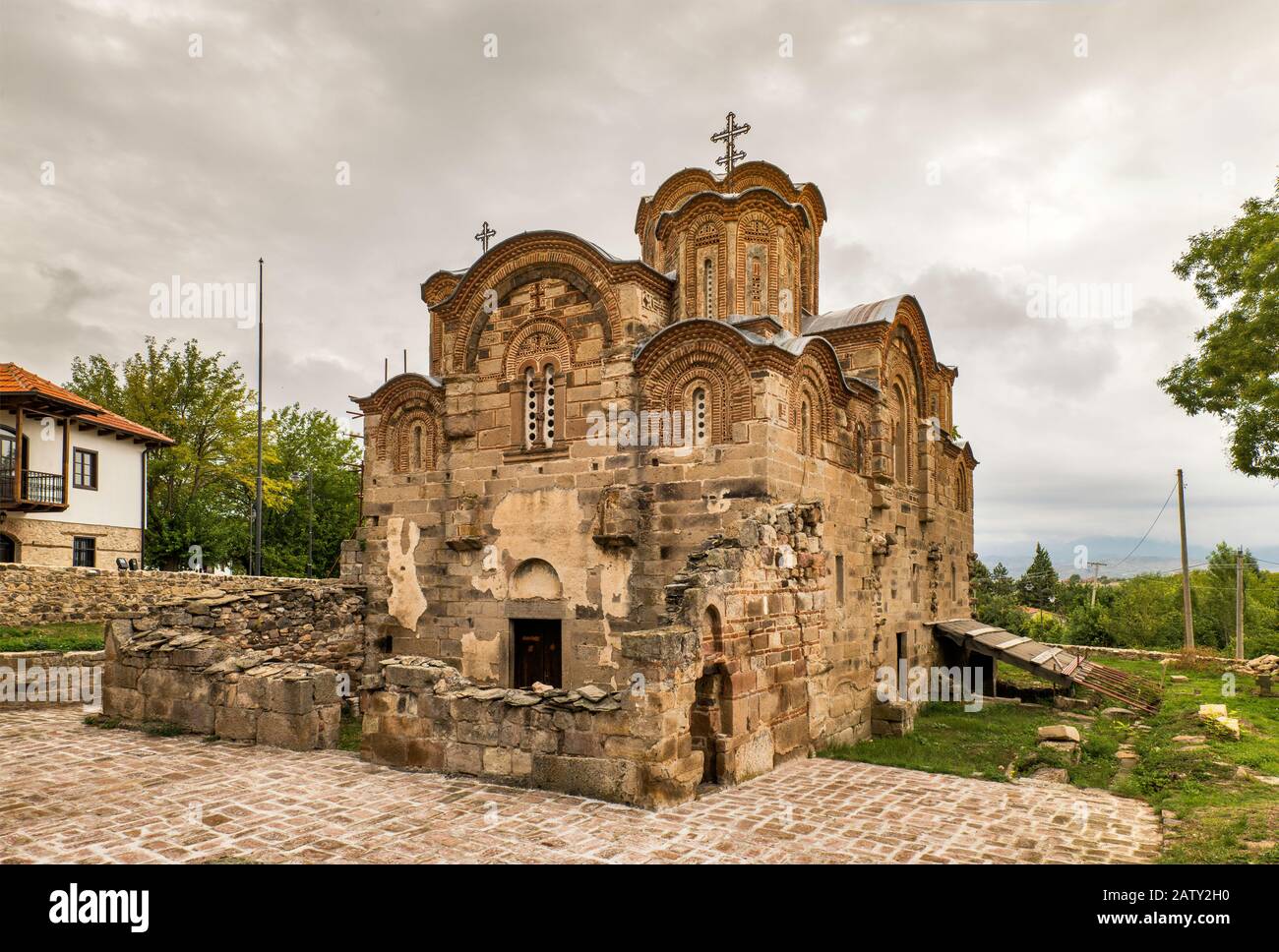 Church of St George, Macedonian Orthodox church, built in 1318, Serbo-Byzantine style, in village of Staro Nagoricane, near Kumanovo, North Macedonia Stock Photo