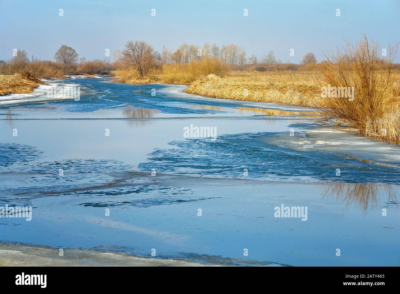 Spring flood on the river. High water. Spring landscape Stock Photo - Alamy