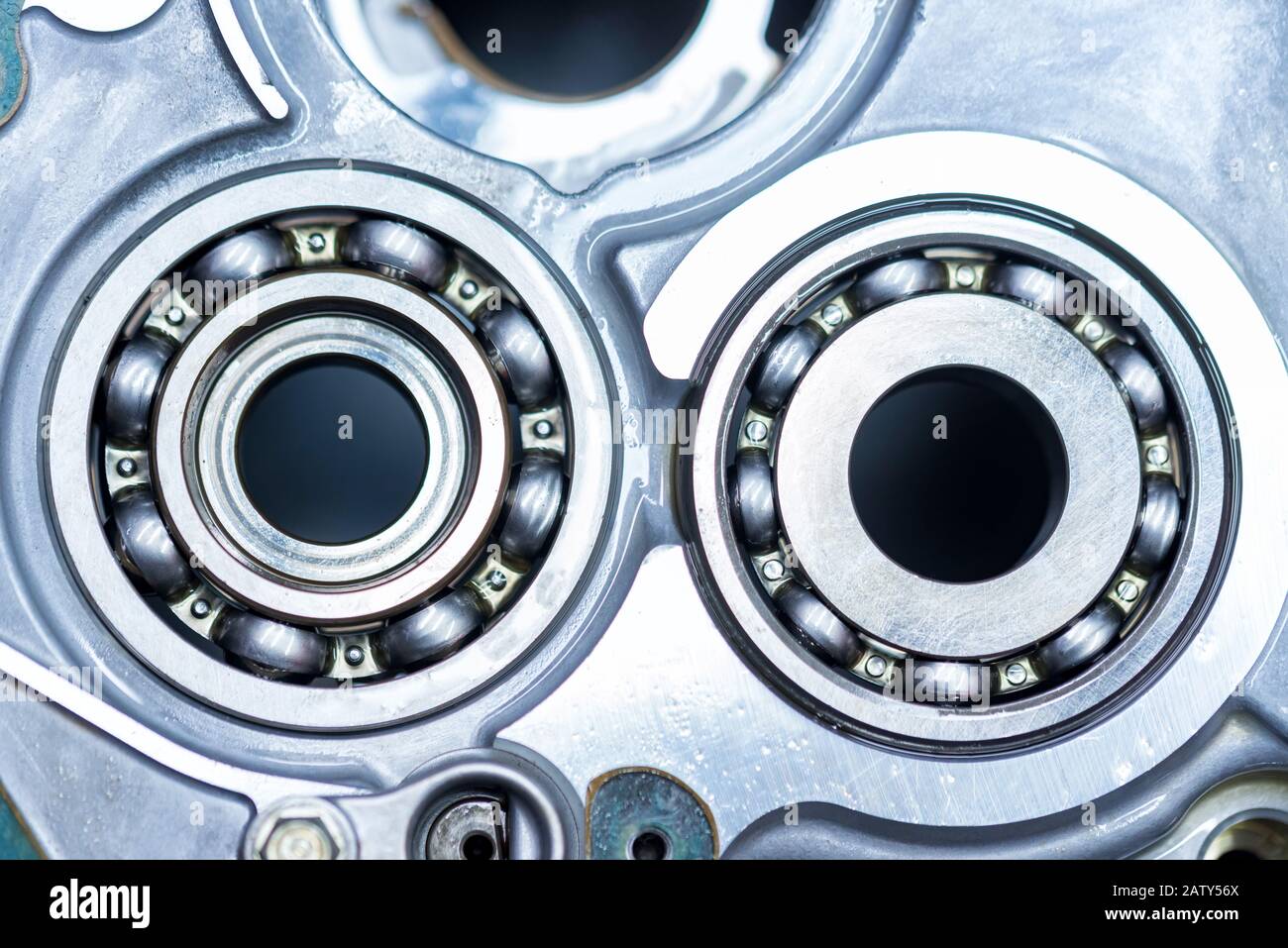 Ball bearing inside vehicle automatic transmission. Close up view in