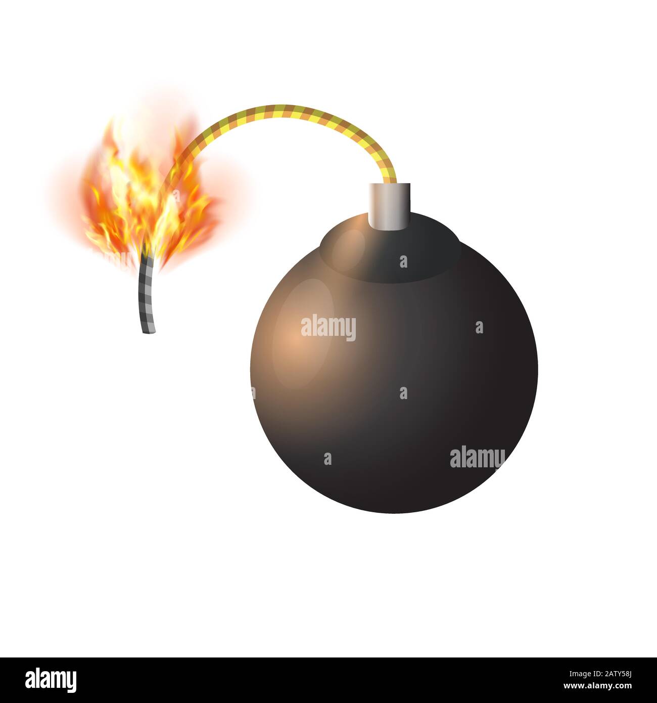 Black Burning Bomb Icon. Explode Flash, Cartoon Explosion, Burst on White Background Stock Vector