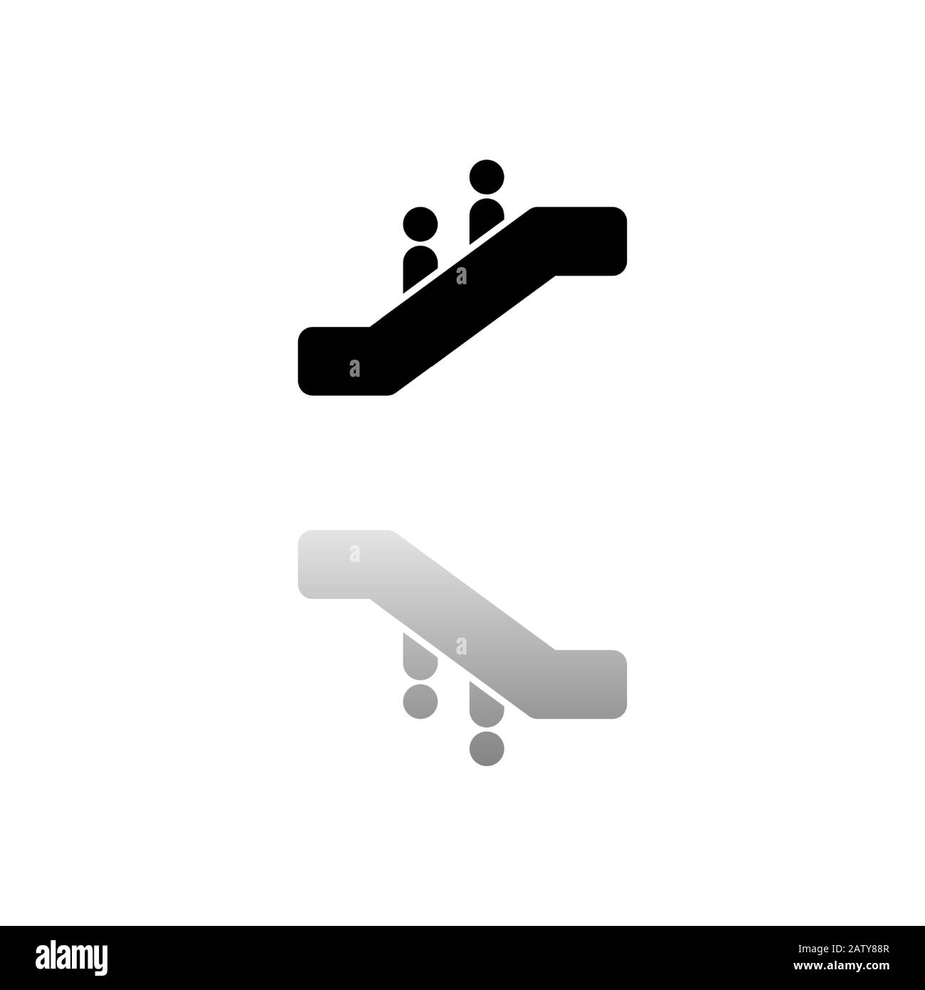 Escalator. Black symbol on white background. Simple illustration. Flat Vector Icon. Mirror Reflection Shadow. Can be used in logo, web, mobile and UI Stock Vector