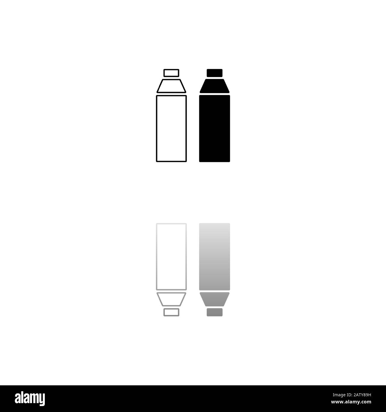 Plastic bottle. Black symbol on white background. Simple illustration. Flat Vector Icon. Mirror Reflection Shadow. Can be used in logo, web, mobile an Stock Vector