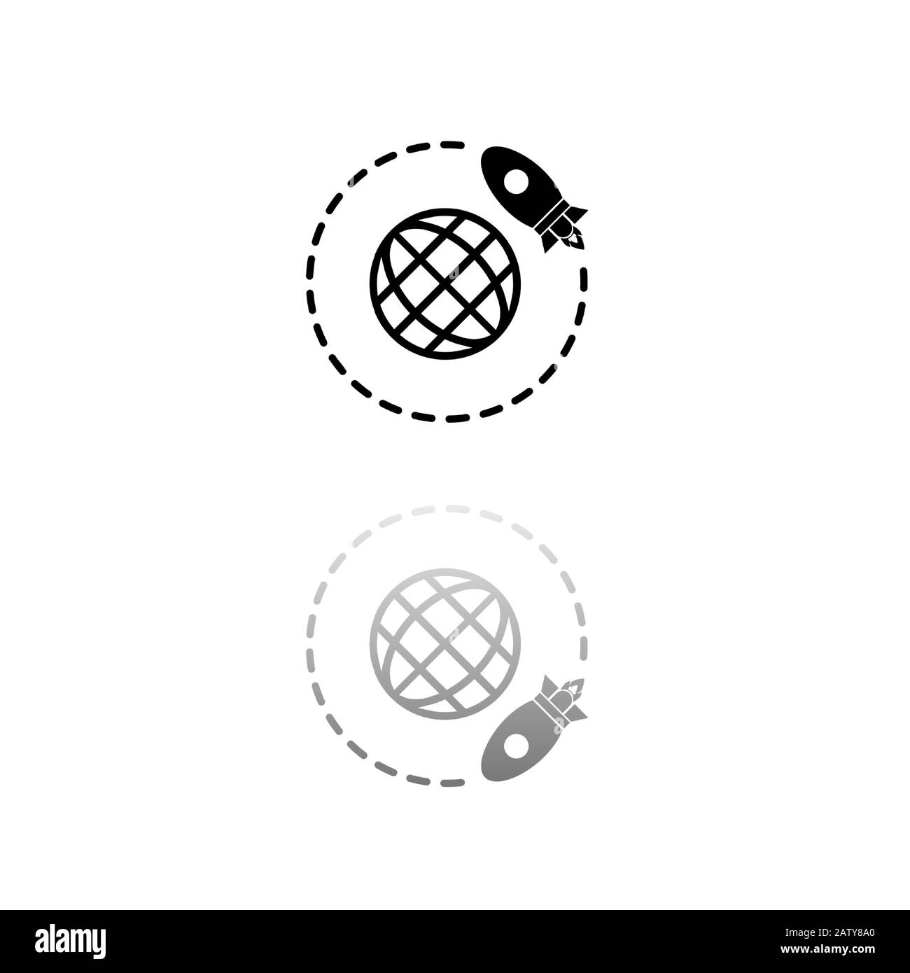 Go to Space. Black symbol on white background. Simple illustration. Flat Vector Icon. Mirror Reflection Shadow. Can be used in logo, web, mobile and U Stock Vector
