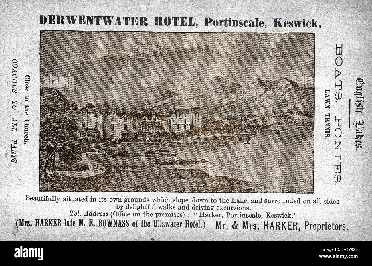 1890 British railway guide advertisement for the Derwentwater Hotel Stock Photo