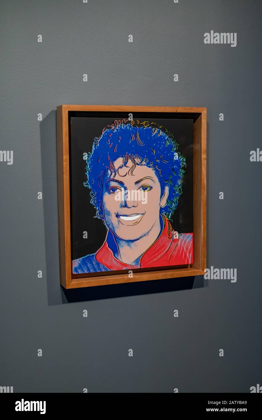 Acrylic and silkscreen ink work of Michael Jackson by Andy Warhol at On the Wall exhibition in contemporary art museum EMMA in Espoo, Finland Stock Photo