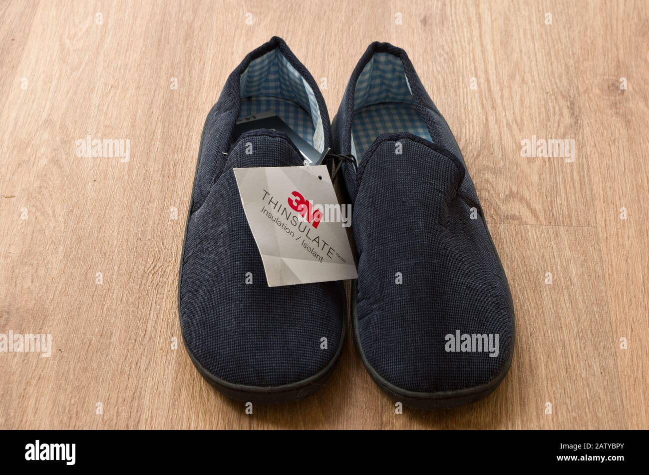 Pair of Men's Blue Fabric 3M Thinsulate Slippers Stock Photo - Alamy