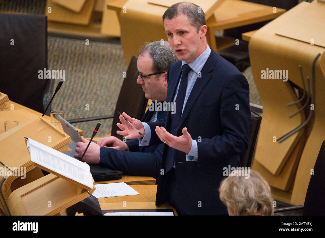 Edinburgh, UK. 5th Feb, 2020. Pictured: Michael Matheson MSP - Transport Minister. Ministerial Statement: The New Transport Strategy for Scotland - Protecting our Climate and Improving Lives Credit: Colin Fisher/Alamy Live News Stock Photo