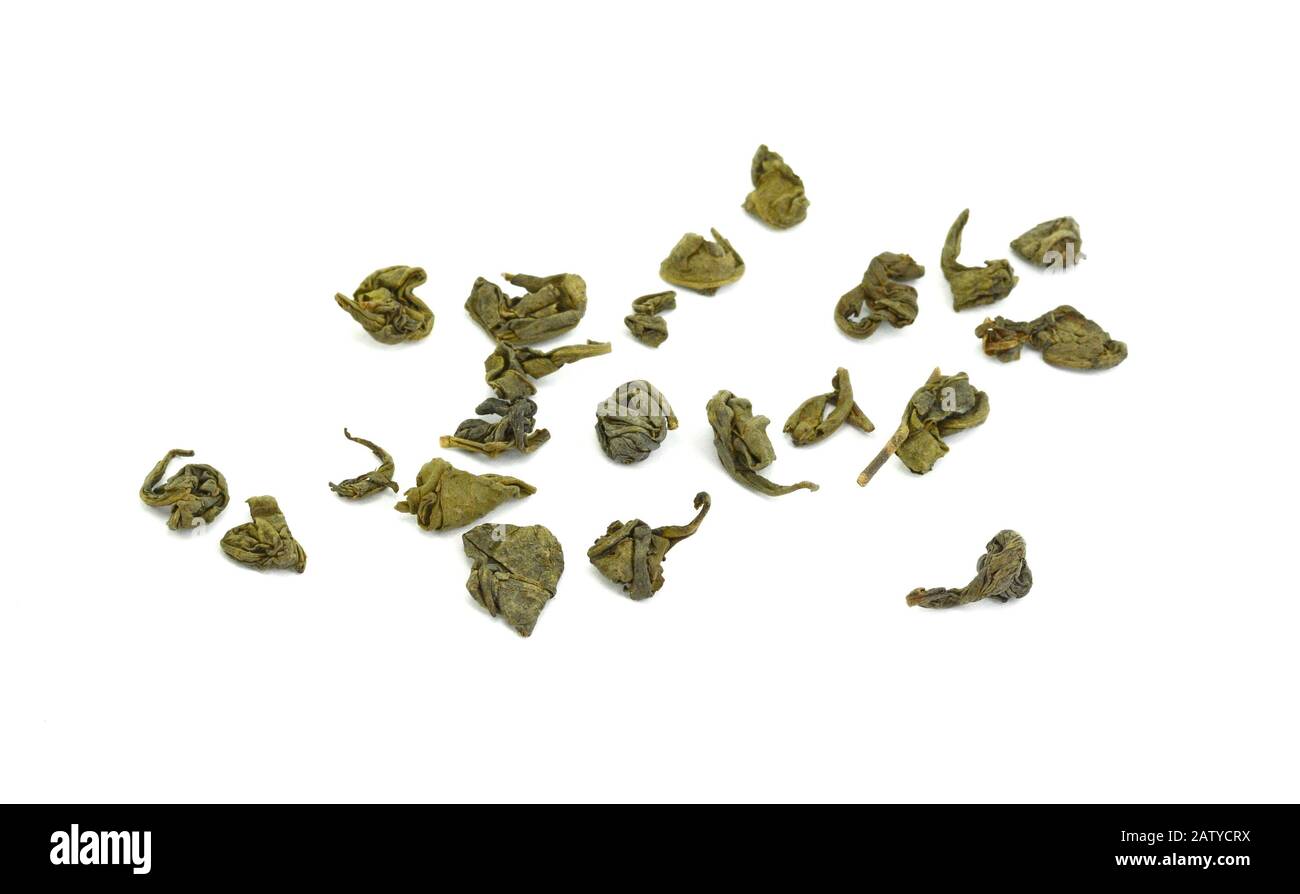 Dry green tea isolated on white background Stock Photo Alamy