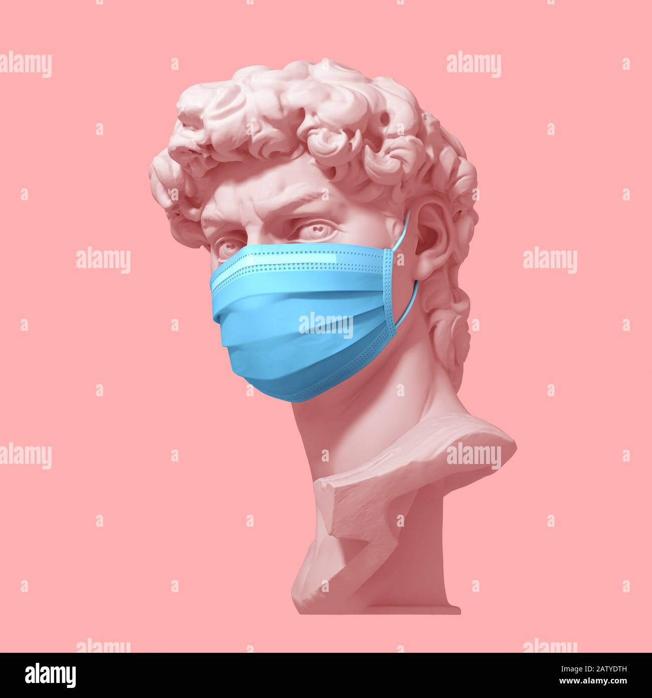 Head Of David In Medical Mask On Pink Background. Concept Of Coronavirus Quarantine. Stock Photo